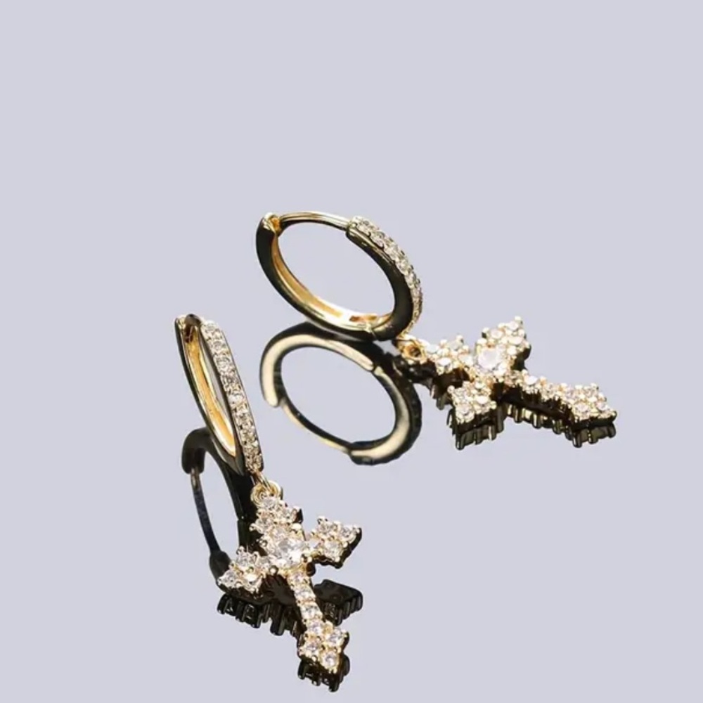 **Exquisite High-Quality Drop Cross Earrings – Trendy Hip-Hop Design